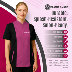 FLAMIA & JABZ Unisex Short Sleeve Work Jacket <b>Light</b> Blue Black Cotton Eco-Friendly Modern Style Convenient Design for <b>Dogs</b> Cats - Product Image 3