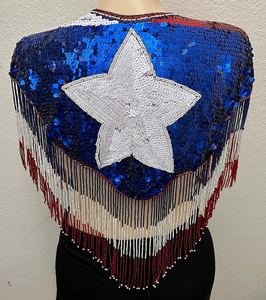 Capa burlesca dorada con cuentas y lentejuelas, hermosa decoración bordada para festivales, ropa americana con cuello ajustable. - Product Image 2