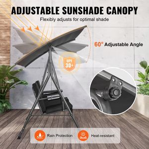 Dondolo da Esterno a 2 Posti con Tettuccio Regolabile, Borsa Portaoggetti, Vassoio Girevole e Tessuto Oxford Resistente per il Tuo Relax - Product Image 3