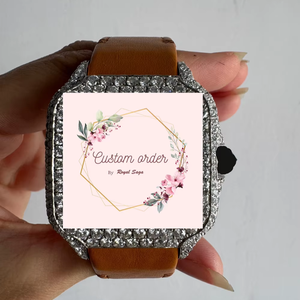 Montre personnalisée en moissanite pour homme, cadran arabe, plaqué argent, bracelet en cuir semi-serti, cadran arc-en-ciel - Product Image 1