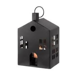 Farol de metal negro con forma de casa, decorativo para interior y exterior, portavelas de hierro para adorno luminoso - Product Image 1