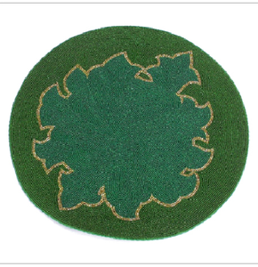 Embroidery <b>Seed</b> Beaded Placemat with Leaf Embroidery Design 400mm Diameter Non-Slip Traditional Beaded Placemats - Product Image 1