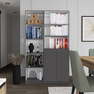 Set di Librerie Micco a 2 Pezzi, Mobile a Doppia Anta Largo 42 con 8 Ripiani, Grigio Opaco e Bianco, per Soggiorno, Soluzione di Archiviazione Domestica - Product Image 1