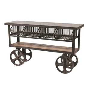 Two‑Tier Serving Cart with Black Metal Frame Wooden <b>Shelves</b> Side Handles Cross Bracing Mobile Trolley <b>Rustic</b> Industrial Organize - Product Image 5