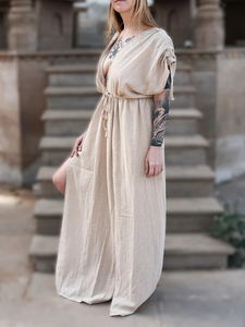 Handmade Khadi Cotton Full Dress | Bohemian Maxi <b>Kaftan</b> | Sustainable Summer Dress | Beach Resort Lounge Wear for <b>Women</b> - Product Image 3