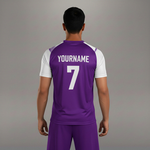 เสื้อฟุตบอลผู้ชายสีม่วงแบบสั่งทำปี 2026 คอวี แขนสั้น พิมพ์ลายเรขาคณิตแบบระเหิด ซับเหงื่อ แห้งเร็ว เหมาะสำหรับเล่นกีฬา - Product Image 5