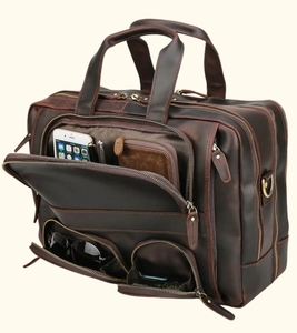 Classic <b>Men's</b> premium Quality Genuine Cow <b>Leather</b> Briefcase With Buckle Closure And Adjustable Strap For Business Use - Product Image 4