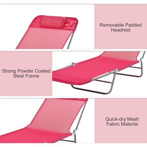 Silla Reclinable Plegable para Exteriores con Asiento de Malla Transpirable y Reposacabezas, para Tomar el Sol en la Piscina - Product Image 5