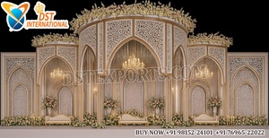 การตกแต่งเวทีงานเลี้ยงฉลองสมรสแบบอินเดียสีขาวสุดหรูหรา  ธีมพระราชวัง  การจัดเวทีงานแต่งงาน  ดีไซน์ฉากหลังสไตล์วัดล่าสุด  แคนาดา - Product Image 4