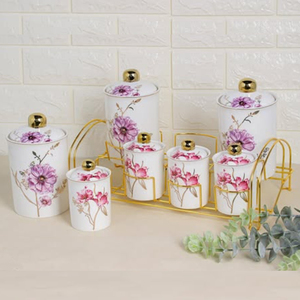 Ensembles de récipients de rangement ronds en marbre pour comptoir de cuisine, avec couvercle doré à motif floral, qualité alimentaire, vente en gros, personnalisables - Product Image 3