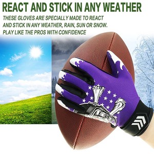 Gants de football violets avec design de casque de crâne, à doigts complets, antidérapants, respirants, avec sangle de poignet réglable, équipement sportif pour hommes - Product Image 3