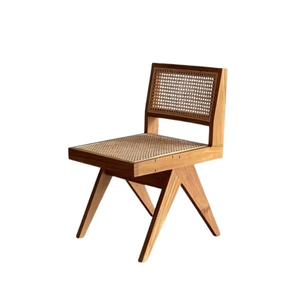 Silla de Comedor Moderna Minimalista de Madera Maciza de Teca y Ratán, Resistente, para Apartamento, Hotel, Restaurante y Uso Comercial - Product Image 1