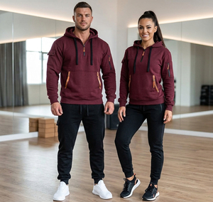 Ensemble de survêtement en polaire épais avec sweat à capuche zippé et poches sur les manches et pantalon de jogging - Tenue de sport deux pièces - Product Image 1