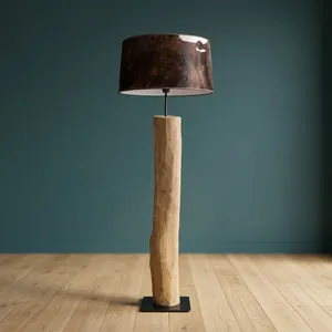 Lámpara de Pie con Base de Tronco de Acacia, Estilo Rústico, Madera Natural, Pantalla de Tela Marrón, Decoración Moderna para Sala de Estar o Dormitorio - Product Image 4