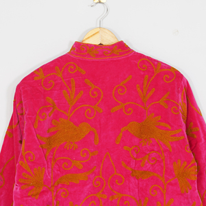 Pink Velvet Embroidered Blazer Mandarin Collar Lantern Sleeve Hand Embroidery Floral <b>Pattern</b> Women's <b>Jacket</b> Autumn Style - Product Image 6