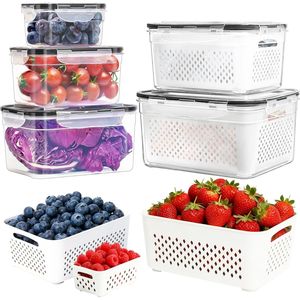 Set di 5 Contenitori Grandi per Frutta Senza BPA con Scolapasta Rimovibile, Organizzatore 2-in-1 per Frigorifero - Product Image 1
