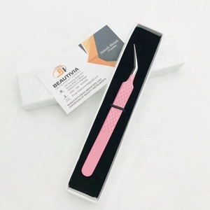 Pince à épiler en acier inoxydable à revêtement en poudre rose avec logo personnalisé professionnel pour extensions de cils durable et durable - Product Image 1