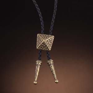 Retro Alloy Pendant Bolo Tie-Adjustable Genuine Leather Cowboy Necktie for Men & Boys - Product Image 2