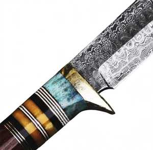Outil utilitaire artisanal en acier Damas, avec manche en os turquoise et bois de rose - Product Image 4