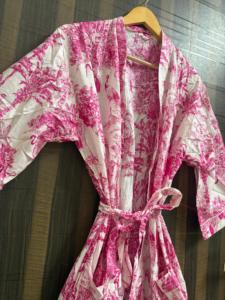 Bata Kimono Floral de Algodón para Mujer, Hecha a Mano con Estampado Digital, Cuello en V, Cierre con Cordón, para Spa, Dama de Honor, Vestido de Verano - Product Image 4