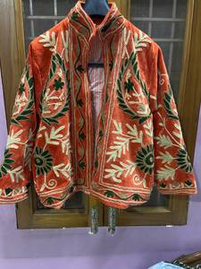 Veste en velours orange à col mandarin avec motif floral brodé à la main, manches longues, manteau d'automne pour femme, longueur normale, B2B - Product Image 3