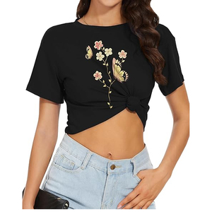 Camiseta Corta Informal para Mujer, de Algodón, Holgada, con Hombros Caídos, Lisa, con Logotipo Personalizado, Estilo Urbano - Product Image 2