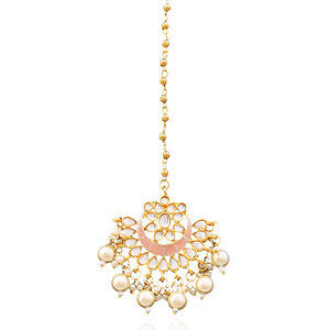 Joyería para la frente de novia, chapada en oro, estilo Kundan Tikka, accesorio étnico para la cabeza, Tikka nupcial con piedras. - Product Image 1
