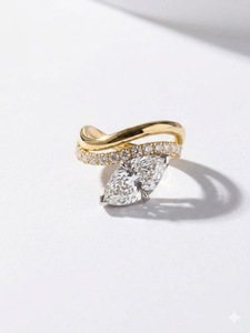 Vertical Marquise Rapture Ring paired with a <b>Wrap</b> Pave Band 3CT Lab Grown Diamond Bridal Set Ring Unique Engagement Wedding Ring - Product Image 6