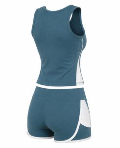 Women's 2 Piece Yoga Set Racerback <b>Crop</b> <b>Top</b> High Waist Shorts Solid Color Contrast Binding Breathable Spandex Sport Wear - Product Image 2