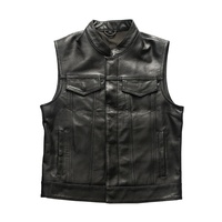 Gilet de motard en cuir véritable noir style club avec patchs, prêt à l'emploi, pour homme, OEM
