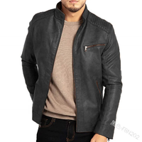 Blouson Moto Homme Mego Industry Bleu en Polyester Col Montant Fermeture Éclair Coupe Slim Coupe-Vent Vintage Manches Classiques Automne