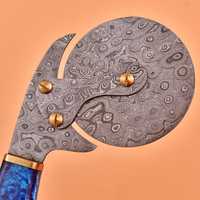 Couteau à pizza Ulu en acier Damas de qualité supérieure, fait main, style Viking, avec manche en bois, OEM