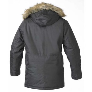 Parka d'hiver décontractée pour homme, grande taille, en polyester matelassé délavé avec garniture en fausse fourrure de mouton, coupe-vent, à col montant et capuche, fermeture éclair amovible - Product Image 3