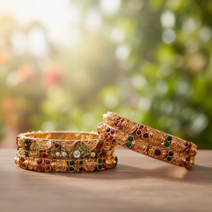 Kemp Laxmi Matte Bridal <b>Bangles</b> 2x4-Classic Jade Pearl <b>Copper</b> Alloy Bracelets - Product Image 3