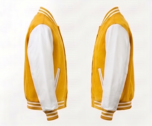 เสื้อแจ็คเก็ตวาร์ซิตี้สีเหลืองสำหรับผู้ชาย แขนเสื้อสีขาว ซิปด้านหน้า สไตล์ลำลอง ใส่ได้ในฤดูใบไม้ร่วง ทรงปกติ สีพื้น ผ้าฟลีซ - Product Image 5