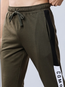 Men's Olive Green Cotton Fleece Knitted Sweatpants <b>Elastic</b> Waist Drawstring Side Stripe Casual Joggers Winter Wear - Product Image 5