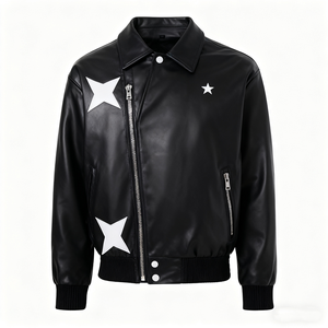 Vestes bomber en cuir PU 100% de haute qualité, style hip hop, avec patchs brodés, baseball, varsity, moto, pour hommes - Product Image 1