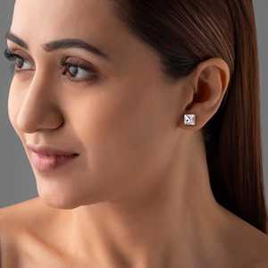 Pendientes de cristal elegantes de corte princesa centelleante PRAO - Product Image 2