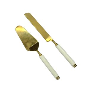 White Resin Handle Gold PVD Coating Handmade Handle Luxury Flatware Kitchen <b>Cake</b> <b>Server</b> Stainless Steel <b>Cake</b> Tools Set - Product Image 1