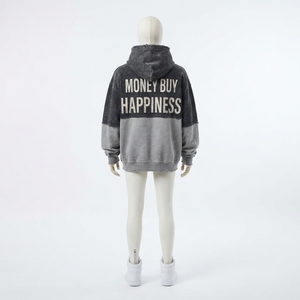 Sudadera con Capucha para Hombre, Color Negro y Gris, Lavado Ácido, Diseño Color Block, Estilo Desgastado, con Bolsillo Canguro y Bordado Gráfico, Estilo Urbano - Product Image 4