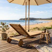 Chaise longue de jardin en teck massif, réglable, avec roulettes, pour l'Australie