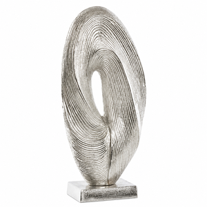 Sculpture abstraite en aluminium argenté de luxe pour la décoration moderne de la maison, figurine texturée en forme de boucle tourbillonnante pour le salon ou le bureau - Product Image 1