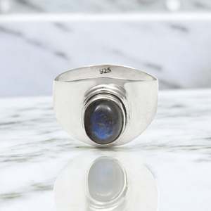 925 Sterling Silver Vintage <b>Ring</b> Oxidized With Oval Cut <b>Labradorite</b> Gemstone Trendy Boho Jewelry For Wedding-Engagement-Party - Product Image 1