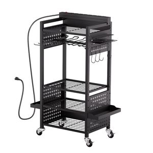 "5-Tier Rolling <b>Tool</b> <b>Cart</b> with 8 AC Outlets Floor Stand Drill Holder Cloth Battery Storage Rack" - Product Image 1