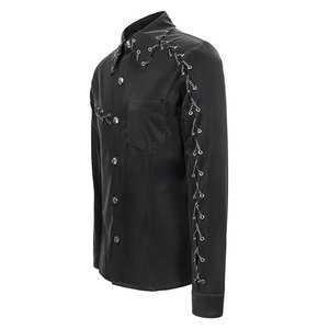 Custom Punk Style <b>Men's</b> Long Sleeve Shirt Asymmetric Metal Chain Wrapped Gothic Slim Fit Black Cotton 2026 - Product Image 3