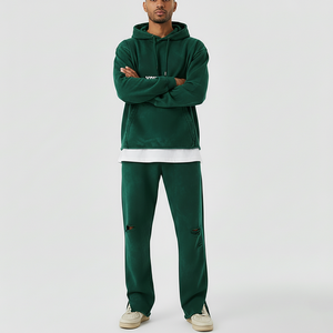 ชุดวอร์มวินเทจผู้ชายลายพิมพ์แบบเรียบ ชุดออกกำลังกายแบบย้อมสีเอซิด เสื้อแจ็คเก็ตมีฮู้ด กางเกงขายาวทรงตรงแบบขาด 100% - Product Image 4