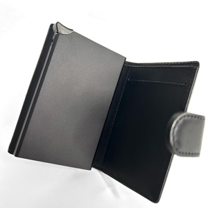 [Top Ranking] Castello Top Quality PU Leather Aluminum Card Case Holder Pop Up <b>Wallet</b> Credit Card Holder Quick Release Black - Product Image 5