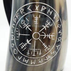 Taza de Cuerno de Buey con Diseño de Runas Vikingas, Redonda, Antigua, Imitación, Decoración para el Hogar, Duradera, Artesanía Natural - Product Image 2