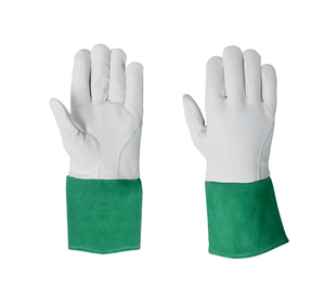 Holy Signs International HSI-0017 Leather Welding <b>Gloves</b> Green Cuff Straight Thumb Cotton Liner Molten Metal Splash Resistance - Product Image 1
