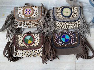 Sac à franges en cuir bohème, sac à main à franges marron en cuir imprimé Animal, sacs à bandoulière - Product Image 2